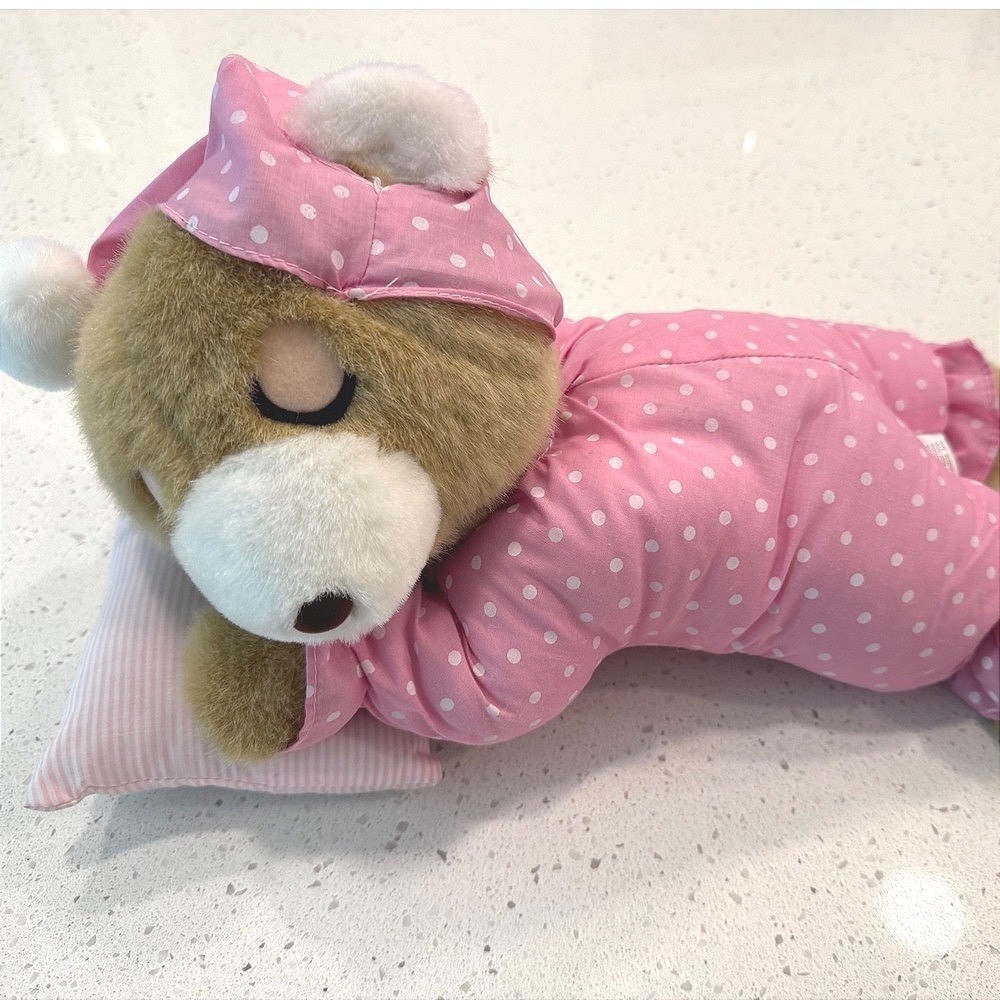Toy Wonders Sleeping Teddy‎ Bear Plush Kids Pink Excellent Polka Dot Pajamas VTG